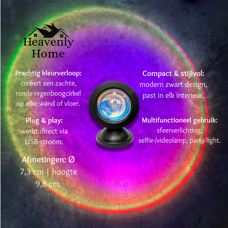 GlowCircle – Regenboog LED Sfeerlamp & Selfie Projector